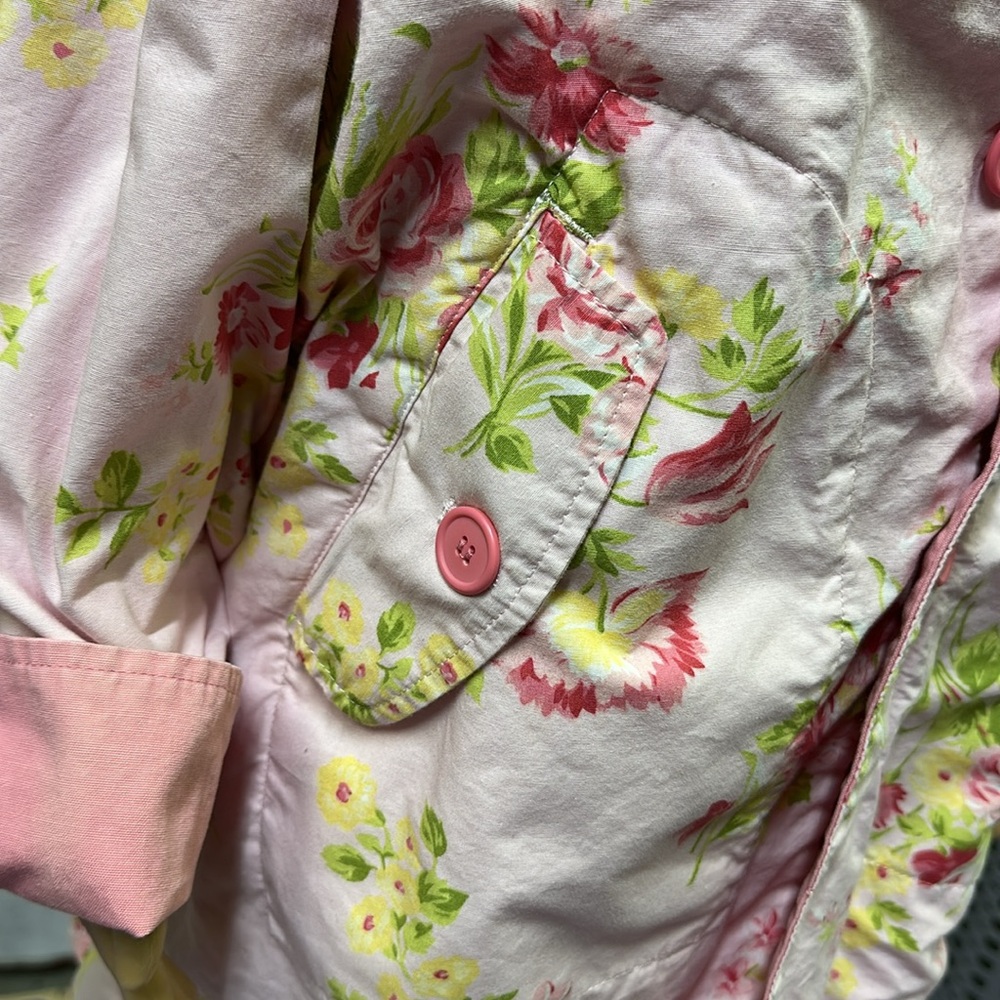 Vintage Pink Floral Reversible Button Flap Pockets Collared Jacket Coat Size XL - Picture 13 of 16